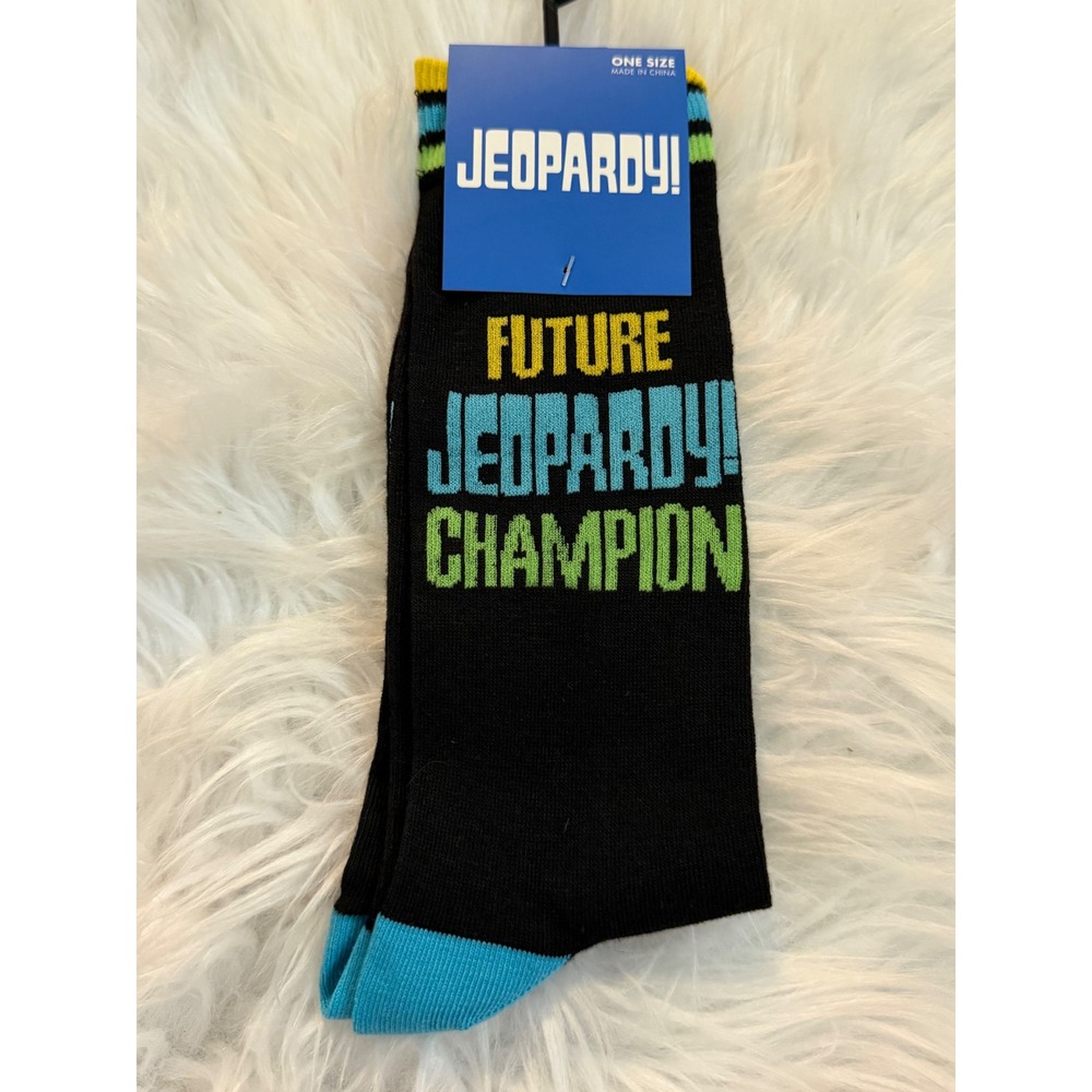 Jeopardy! Future Champion Crew Socks Black Blue Yellow US Shoe Size 7-12 NWT